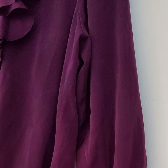 Plum Ruffle Vintage 80s Long Sleeve Button Up Blouse - Picture 4 of 13